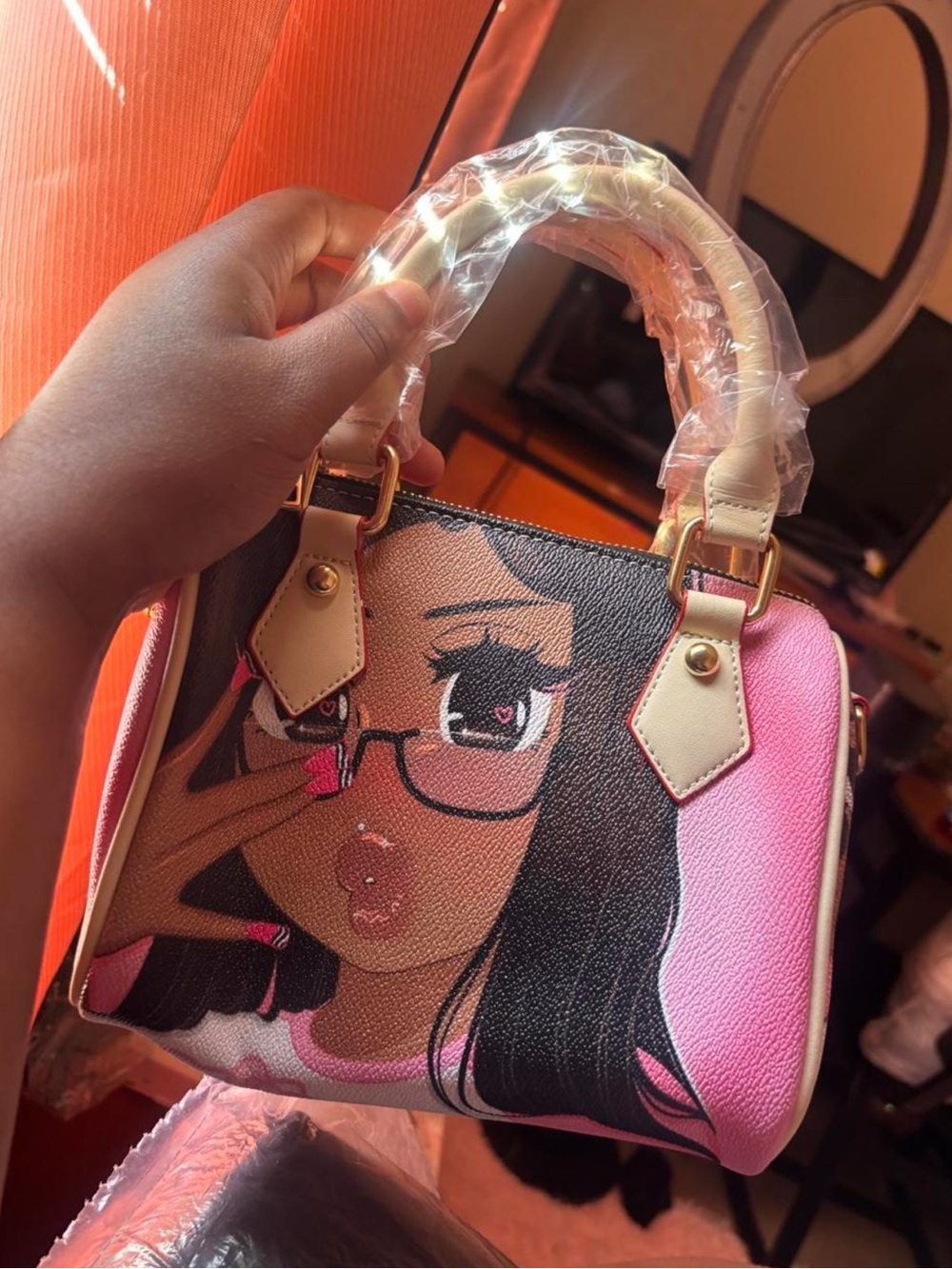 Pink Cartoon Graphic Top-Handle Bag - Women's Fashion Purse
